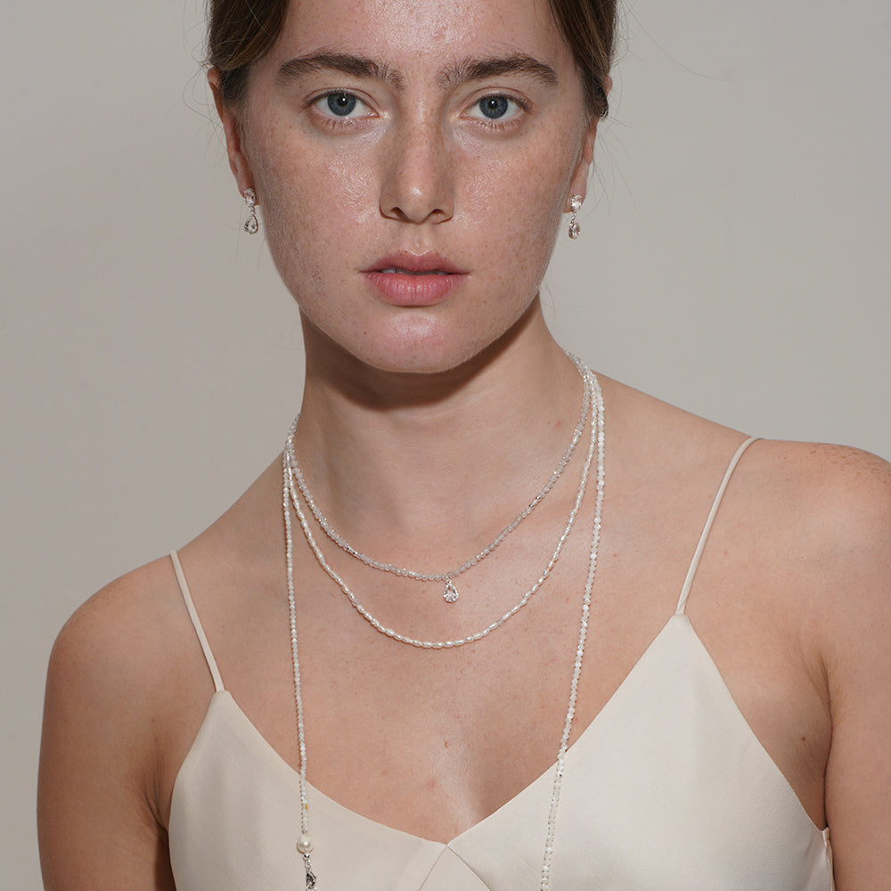 MOTHER OF PEARL BEADED LONG LAYERED NECKLACE