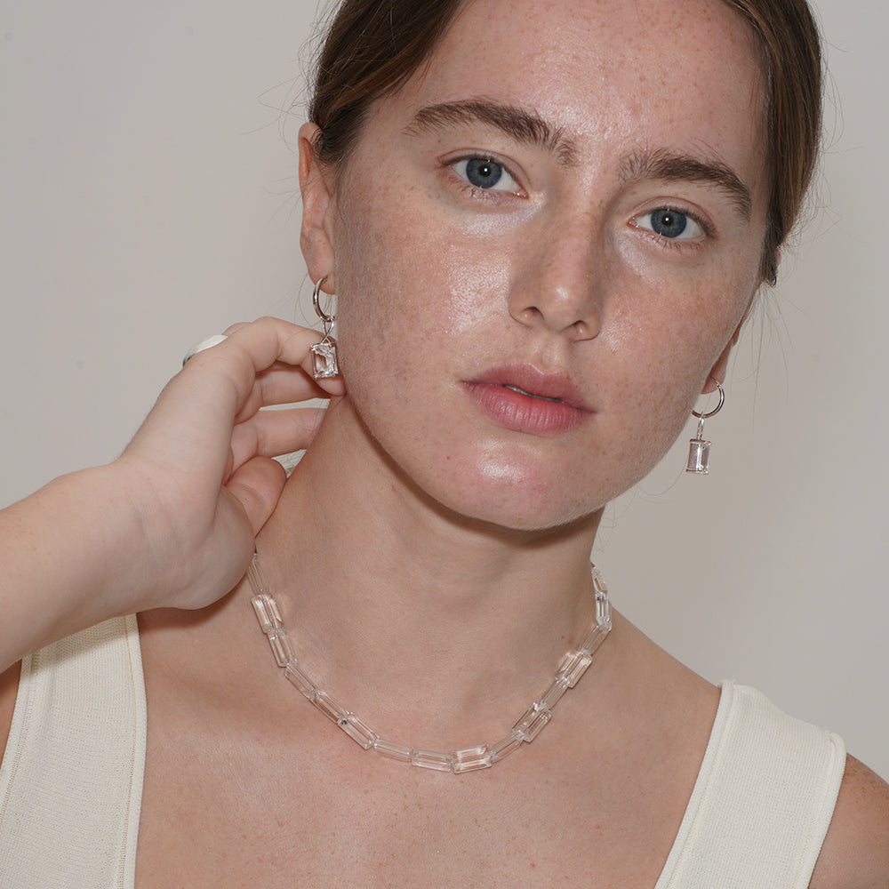 SQUARED ICE CRYSTAL BEADED NECKLACE