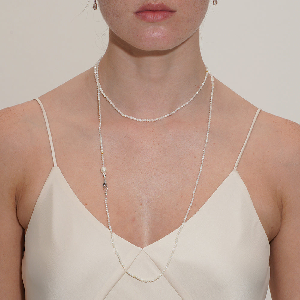 MOTHER OF PEARL BEADED LONG LAYERED NECKLACE