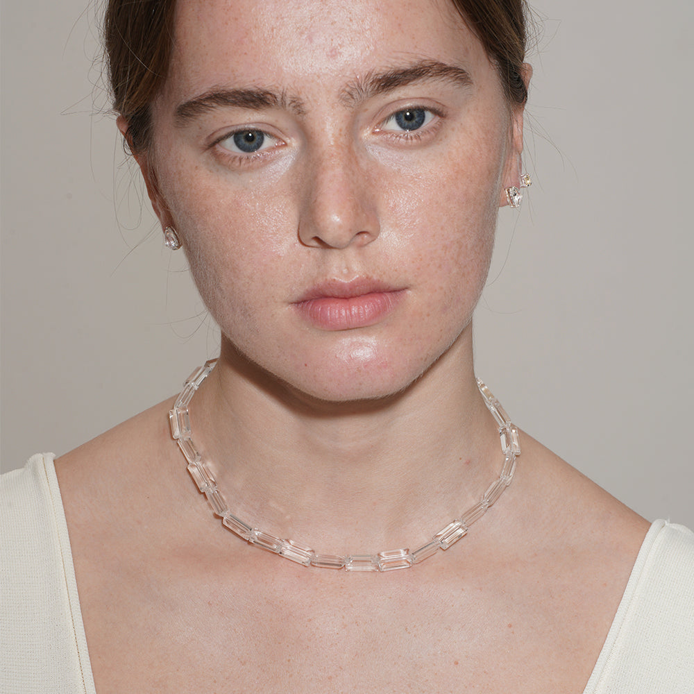 SQUARED ICE CRYSTAL BEADED NECKLACE