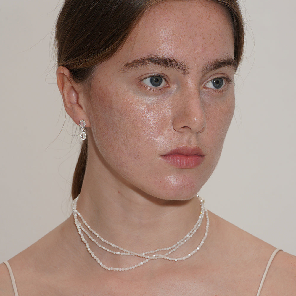 MOTHER OF PEARL BEADED LONG LAYERED NECKLACE