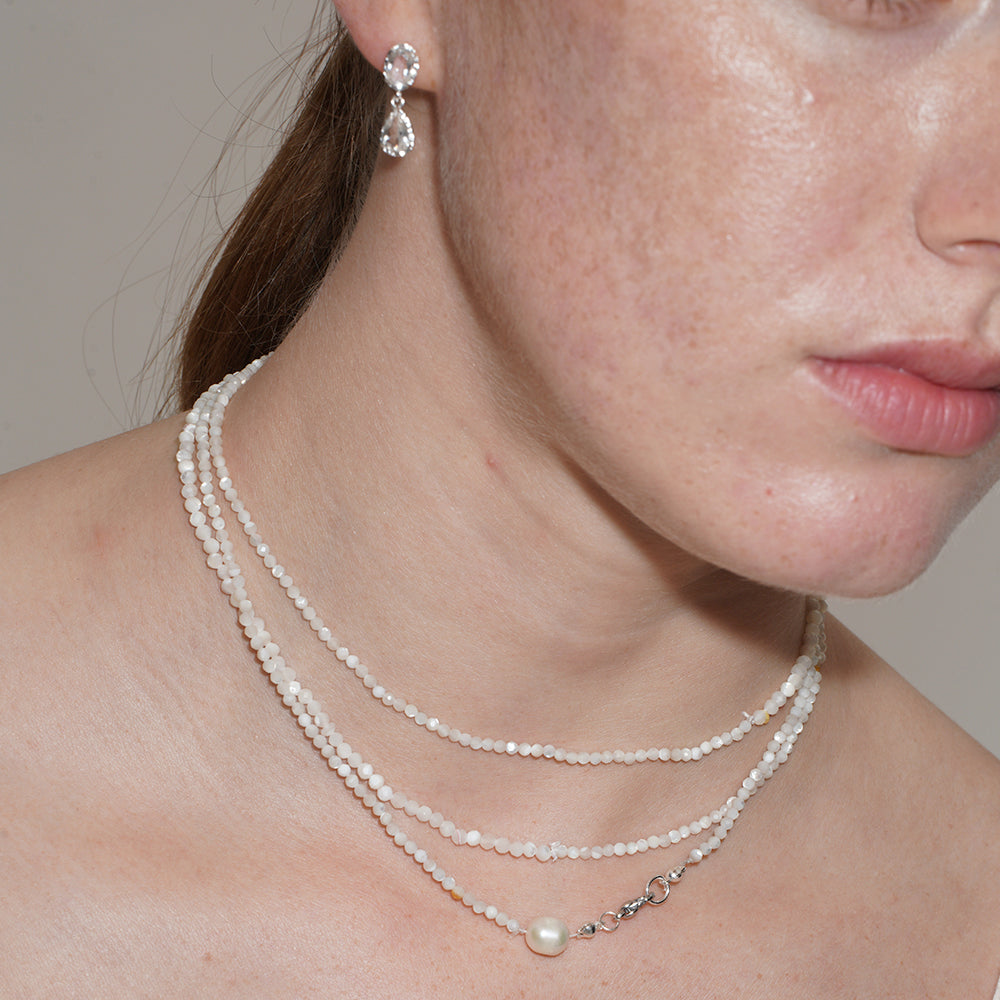 MOTHER OF PEARL BEADED LONG LAYERED NECKLACE