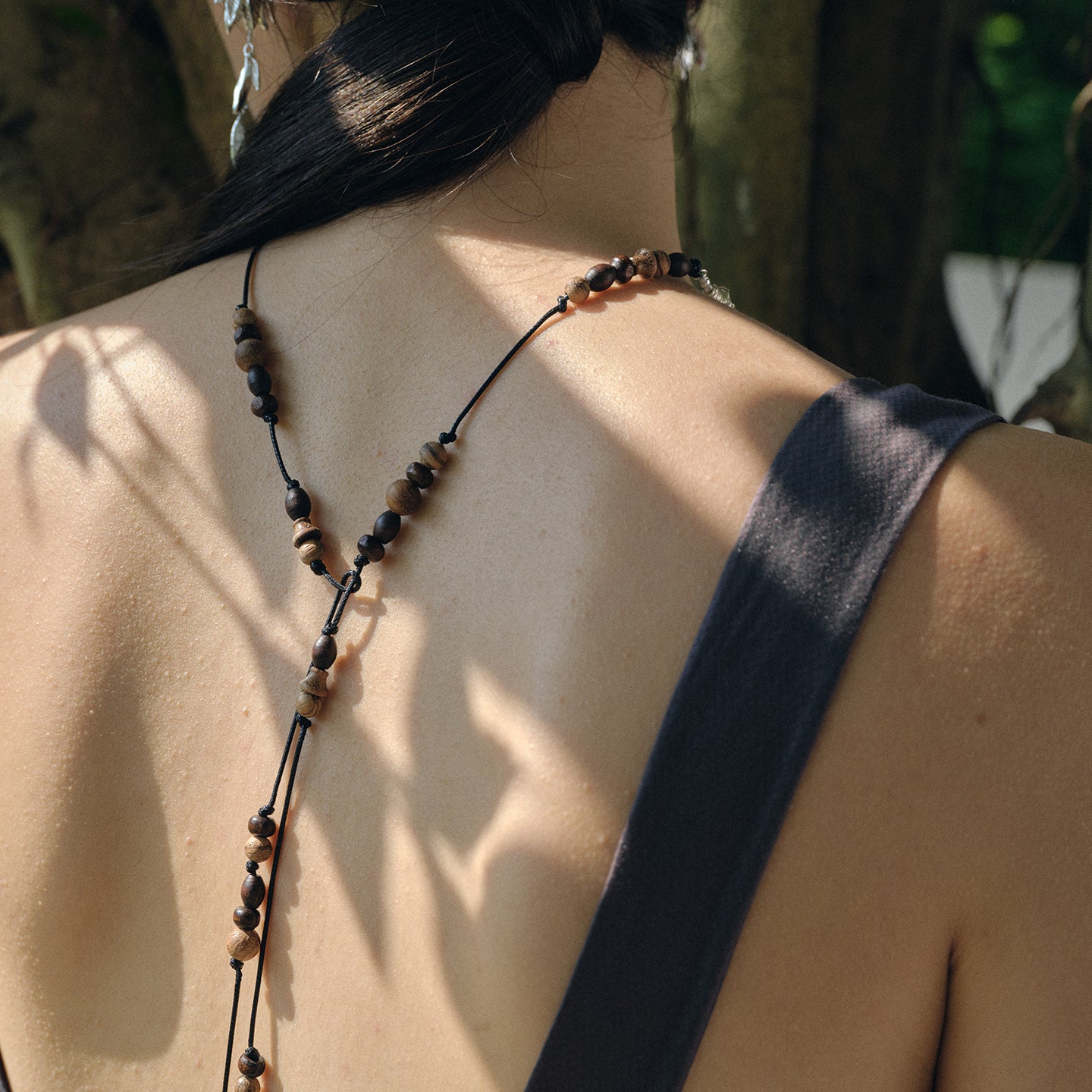 Wooden Beaded Tassel Long Necklace