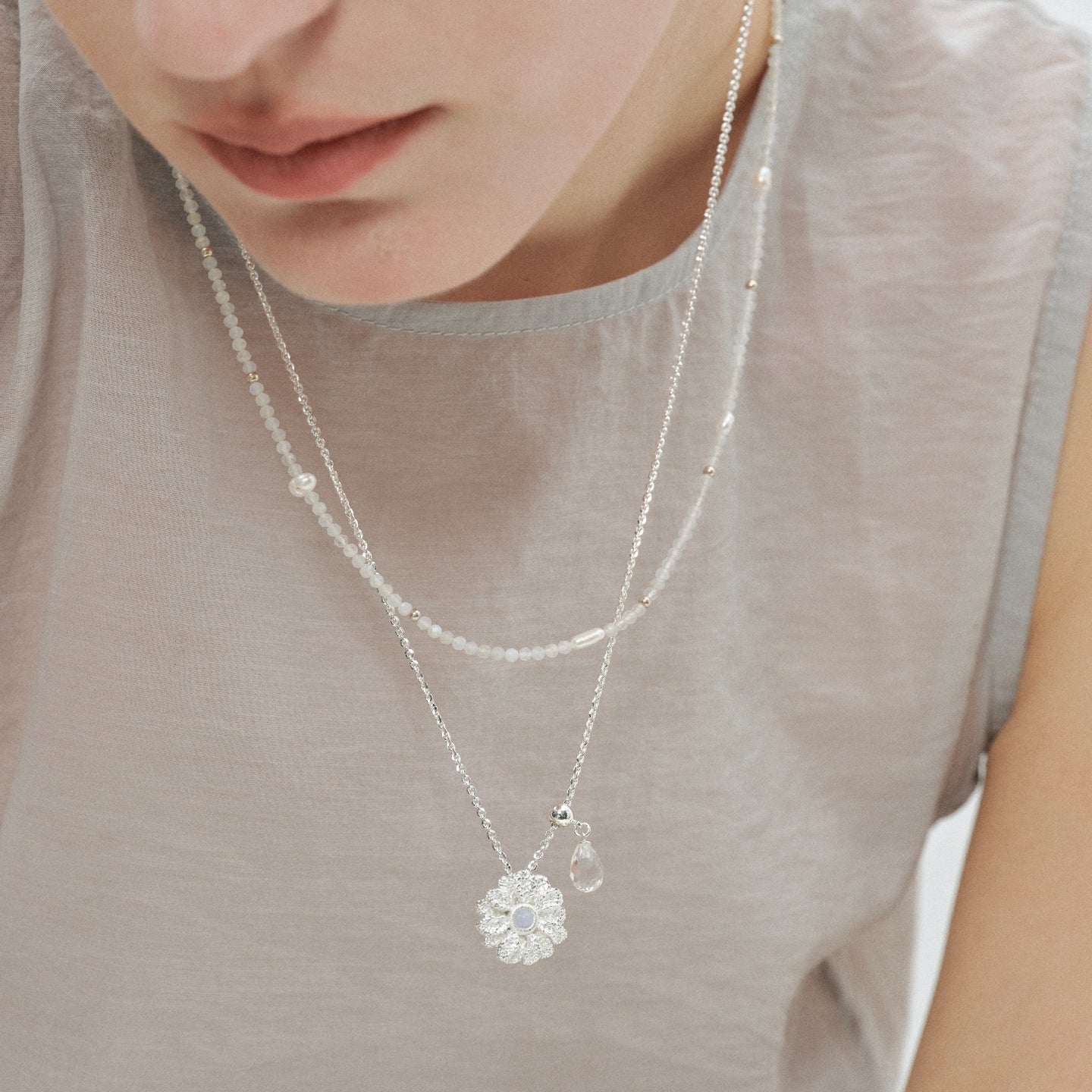 Agate pearl beaded necklace