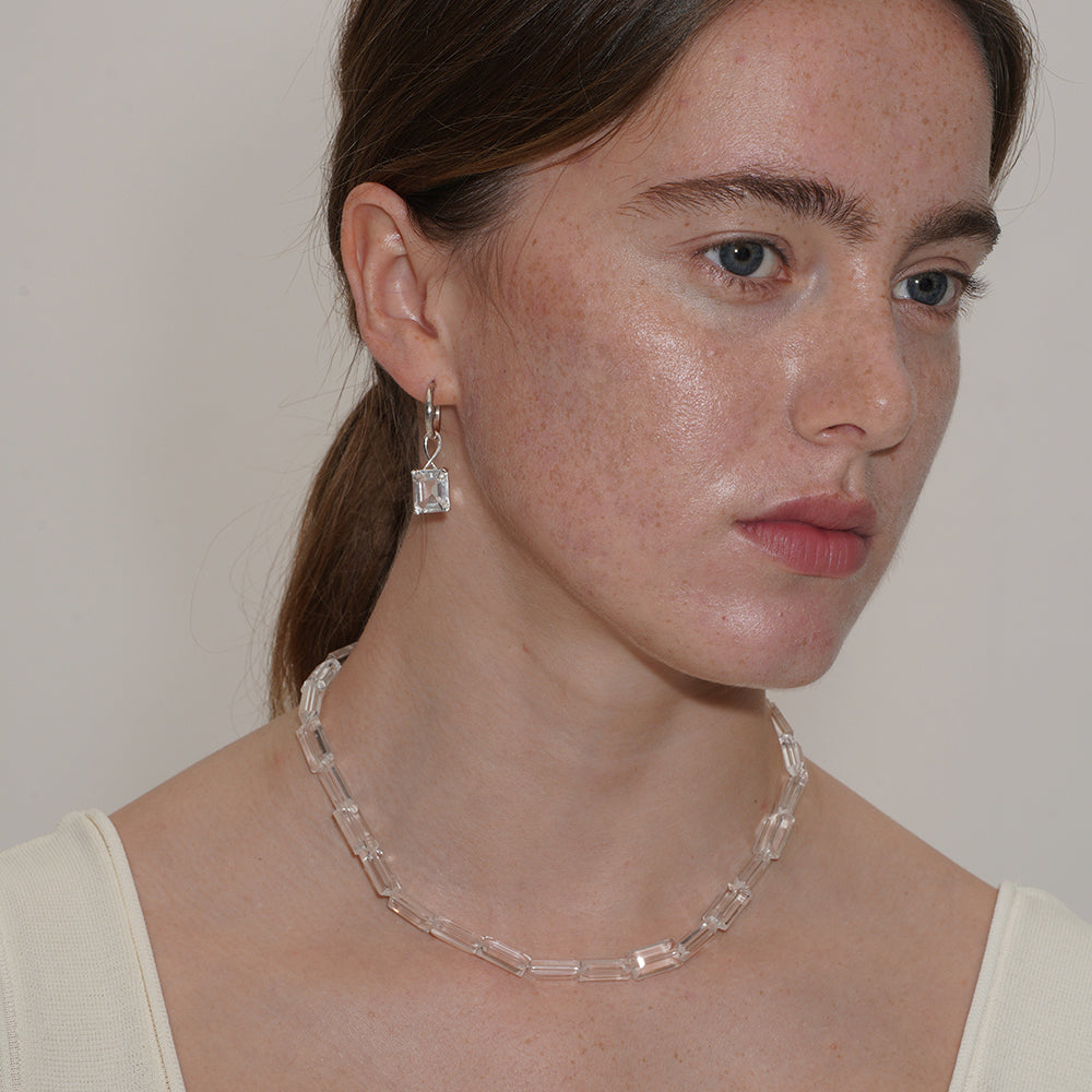 SQUARED ICE CRYSTAL BEADED NECKLACE