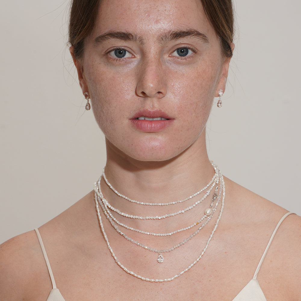 MOTHER OF PEARL BEADED LONG LAYERED NECKLACE