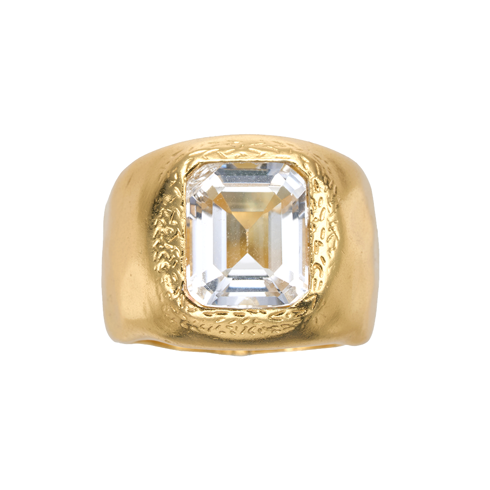 SUMMER GARDEN ENGRAVED SIGNET CRYSTAL RING
