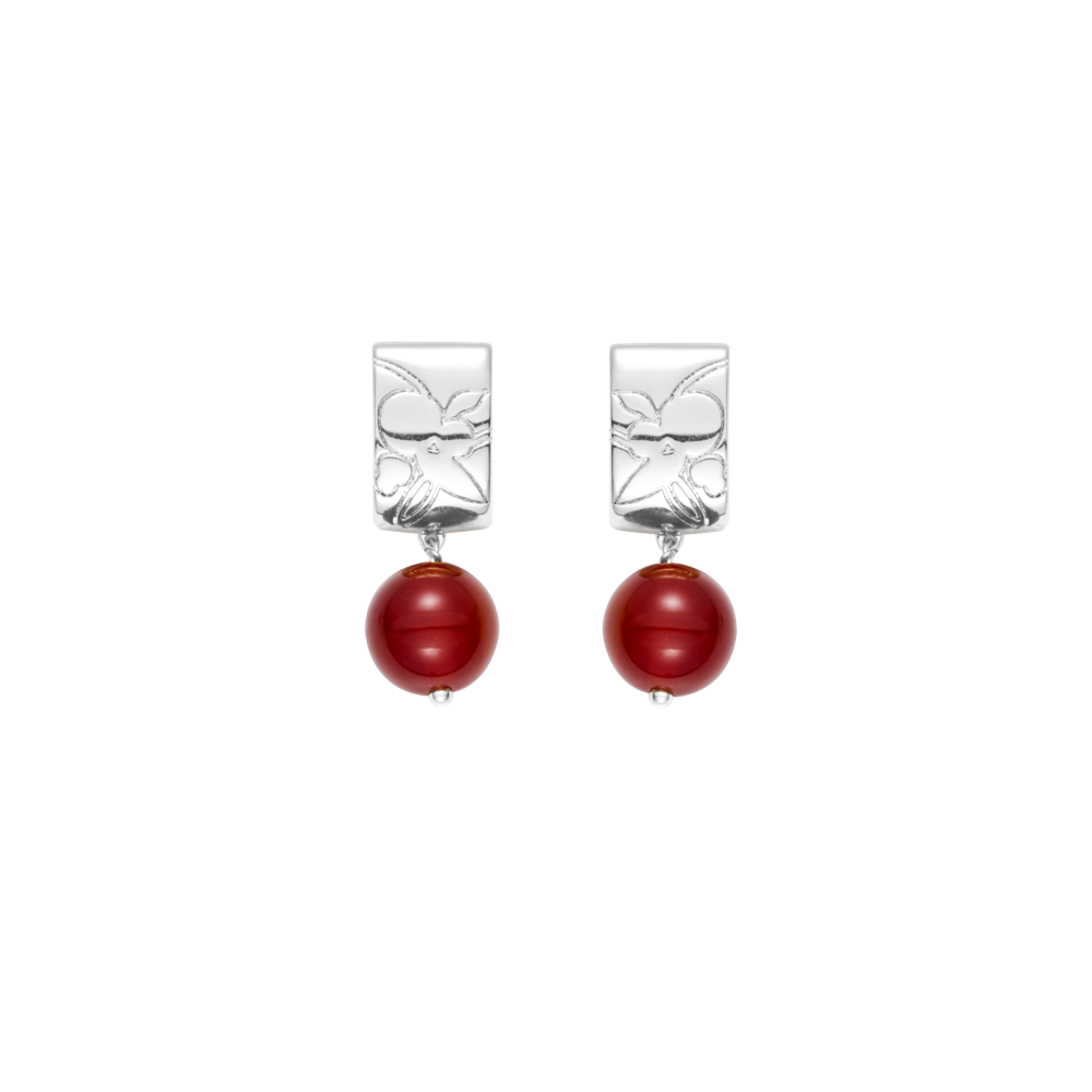ENGRAVED FLORAL MOTIF DOUBLE PEARL EARRINGS