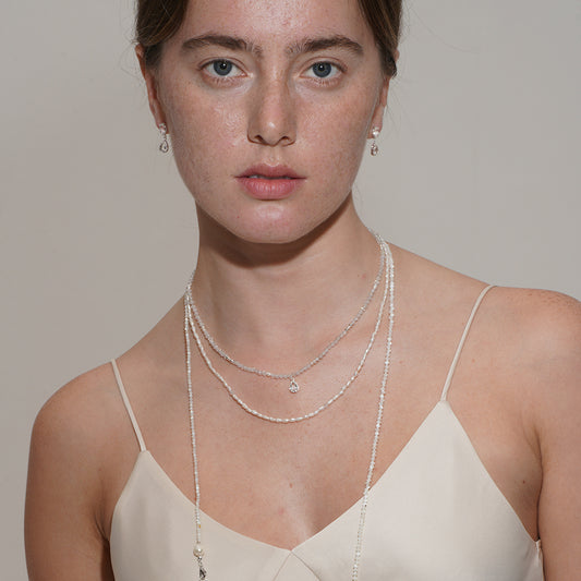 MOTHER OF PEARL BEADED LONG LAYERED NECKLACE
