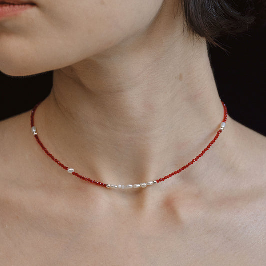 RED SPINEL AND PEARL NECKLACE