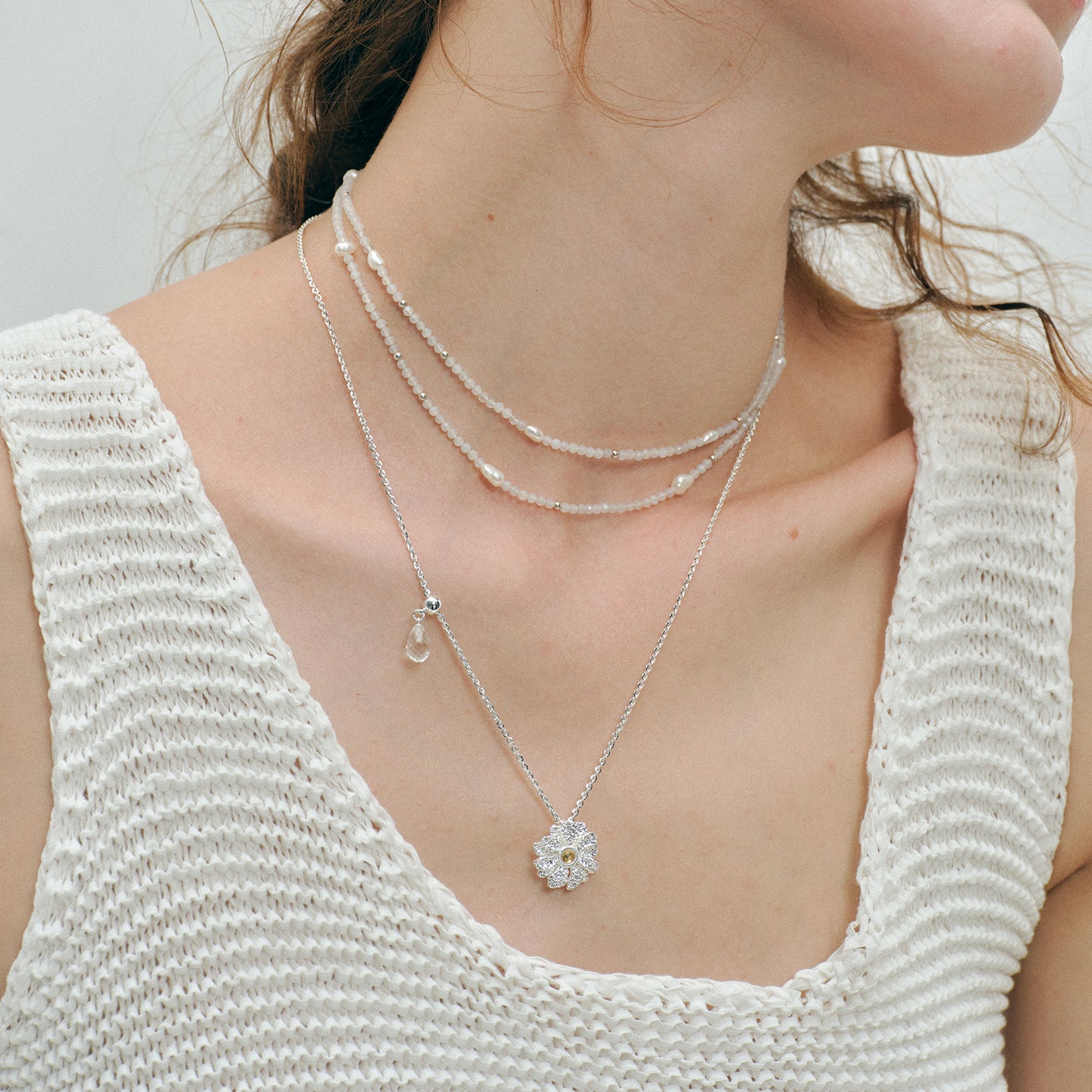 Agate pearl beaded necklace