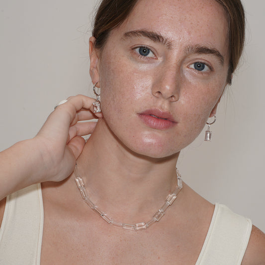SQUARED ICE CRYSTAL BEADED NECKLACE