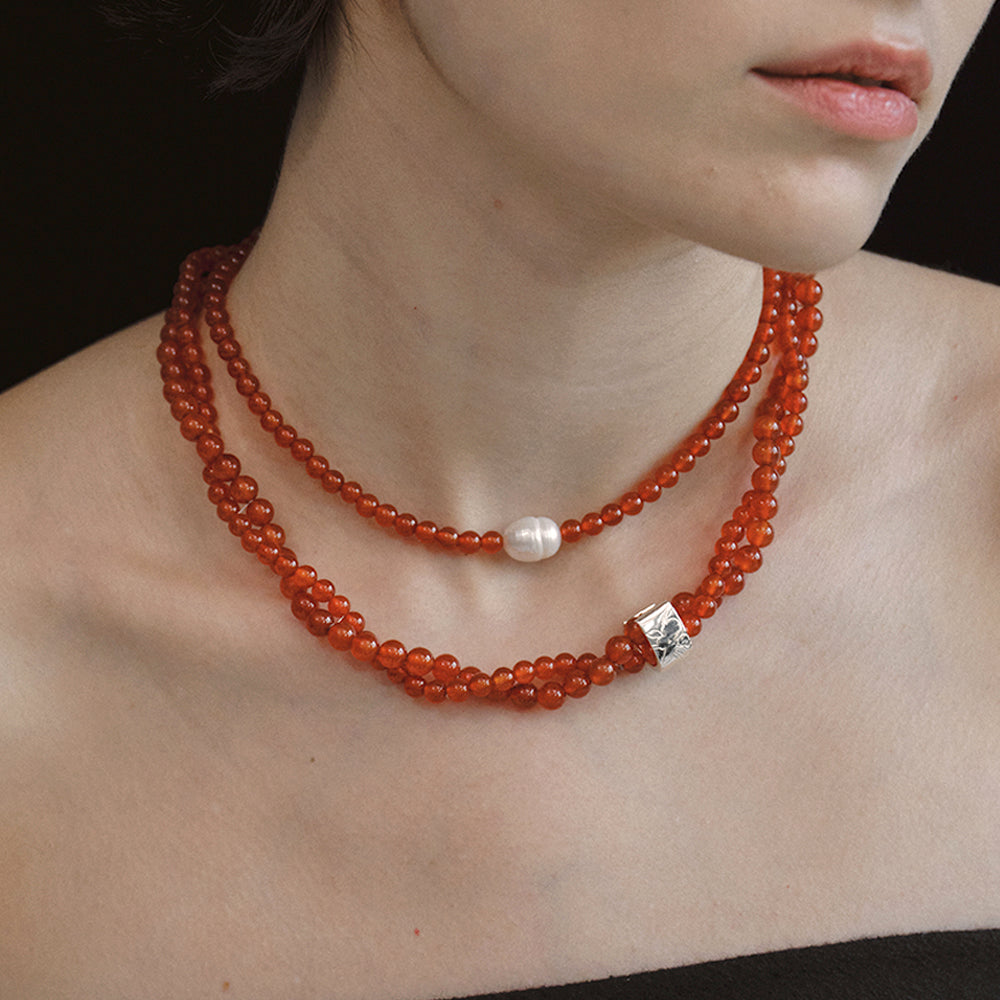 RED AGATE PEARL NECKLACE