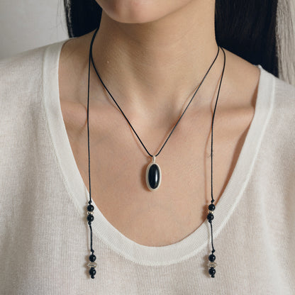 Twill-Bound Double-Sided Gemstone Necklace
