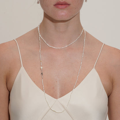 MOTHER OF PEARL BEADED LONG LAYERED NECKLACE