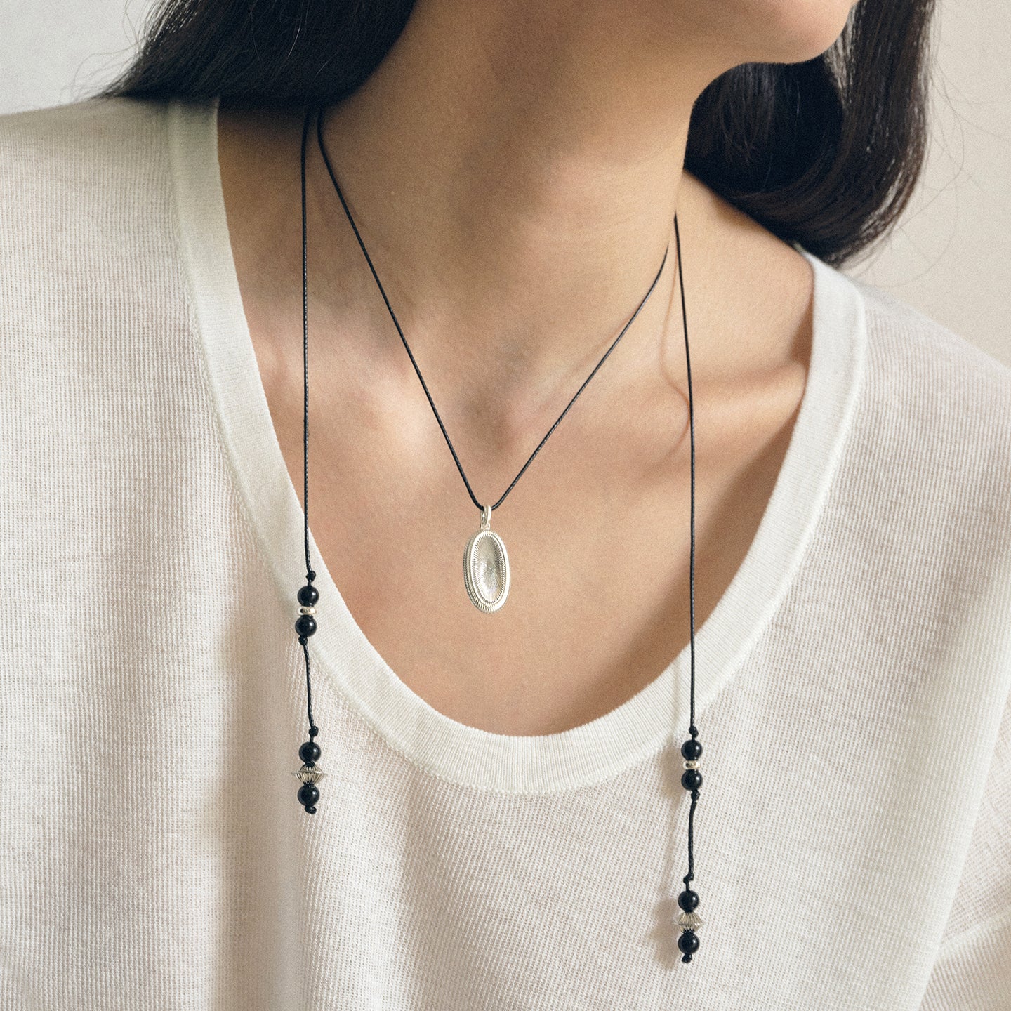 Twill-Bound Double-Sided Gemstone Necklace
