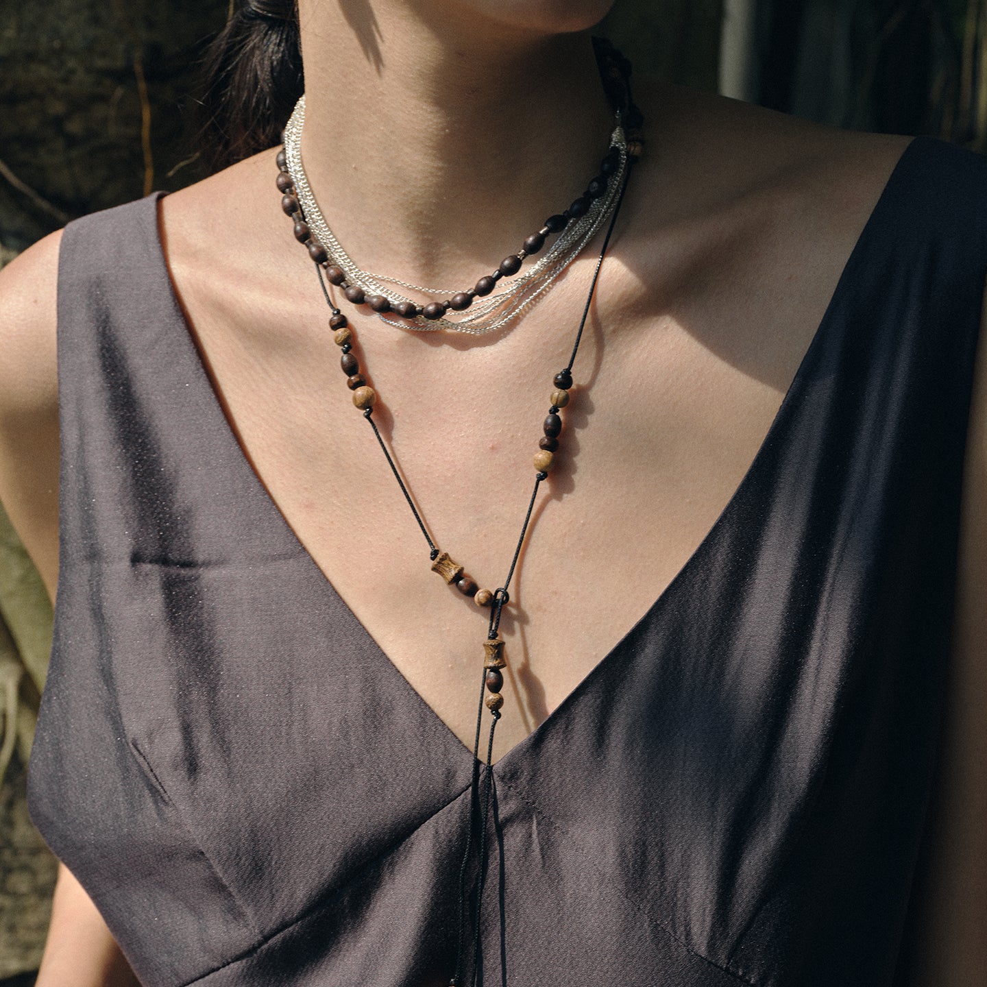 Wooden Beaded Tassel Long Necklace