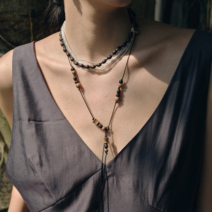 Wooden Beaded Tassel Long Necklace
