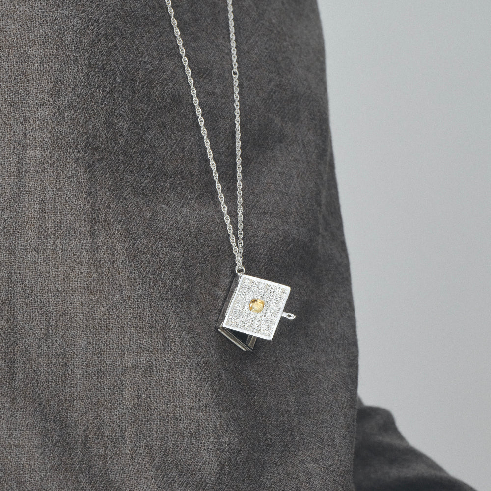 The Writer's Book Locket Necklace In Citrine