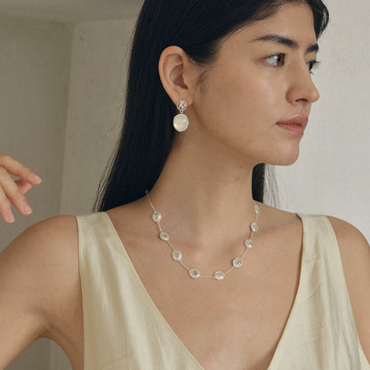 HOLLOW OUT NATURAL AGATE WHITE CRYSTAL NECKLACE