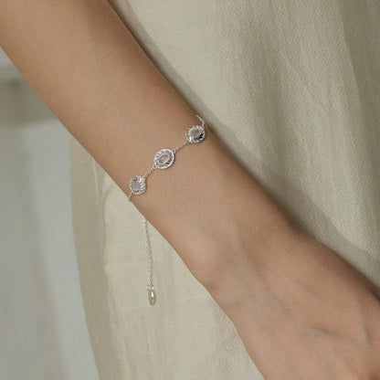 HOLLOW OUT NATURAL AGATE WHITE CRYSTAL BRACELET