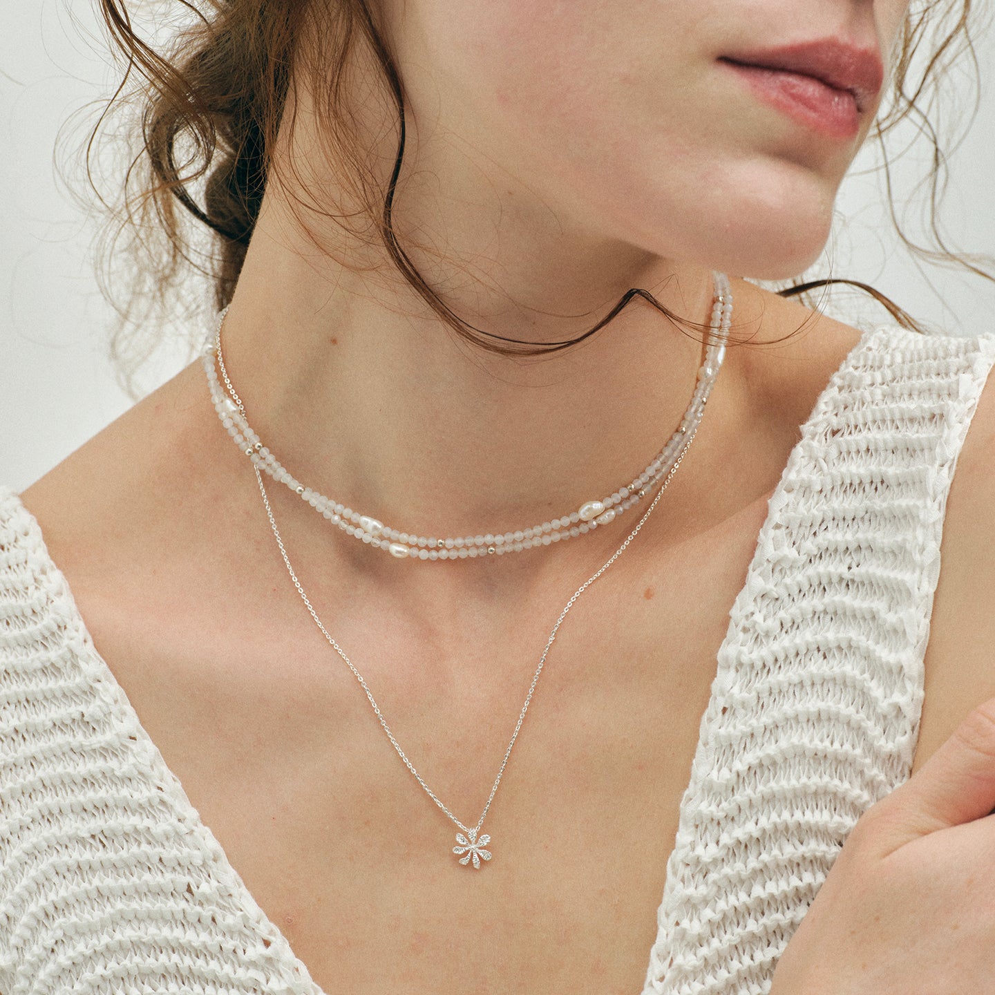 Agate pearl beaded necklace