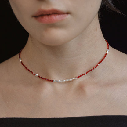 RED SPINEL AND PEARL NECKLACE