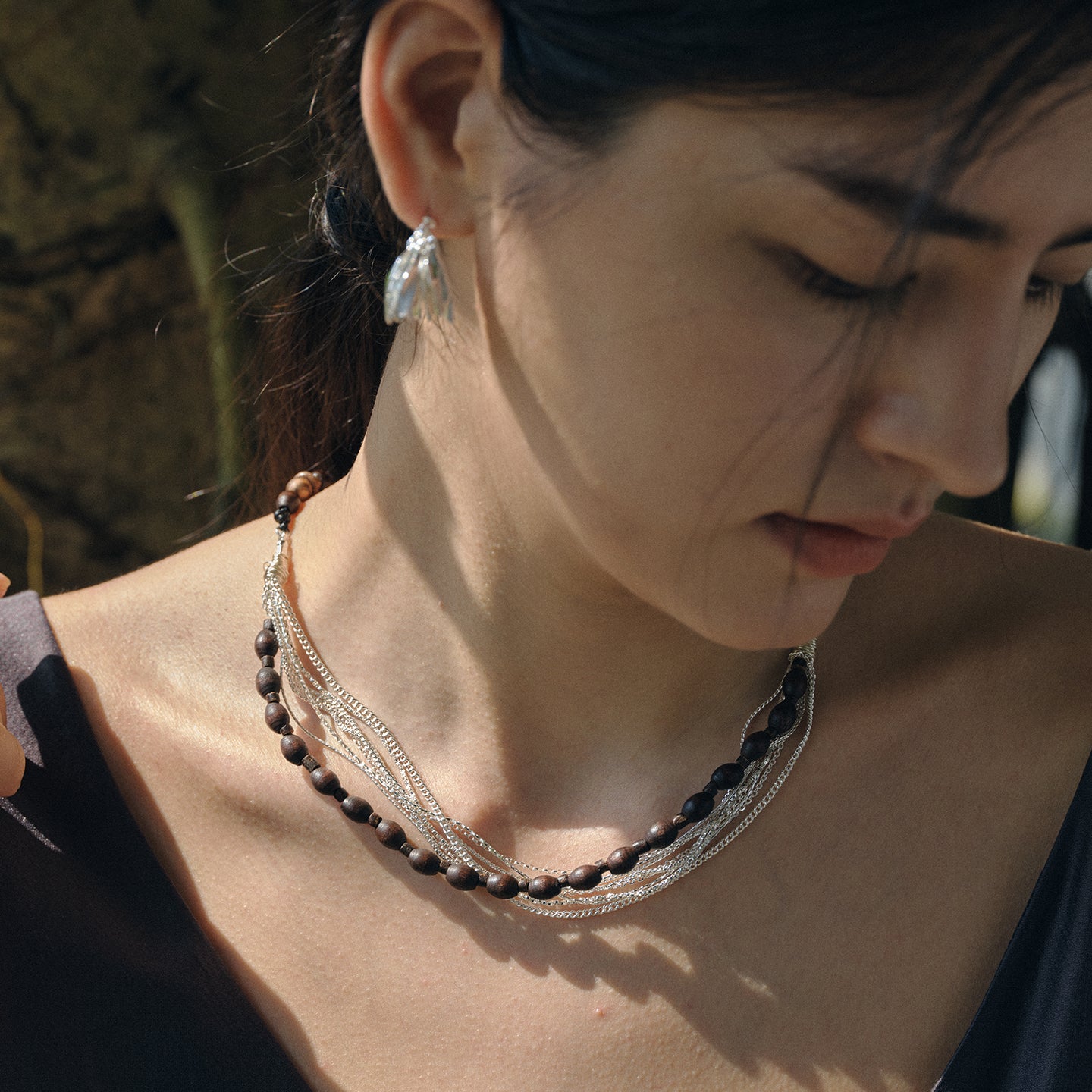 Wooden Beaded Tassel Long Necklace