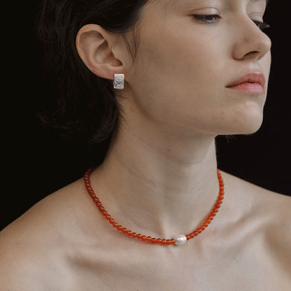 RED AGATE PEARL NECKLACE