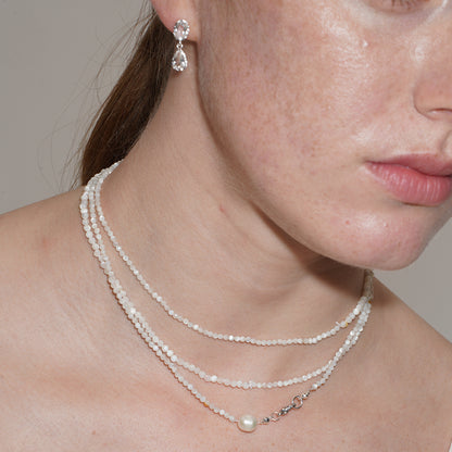 MOTHER OF PEARL BEADED LONG LAYERED NECKLACE