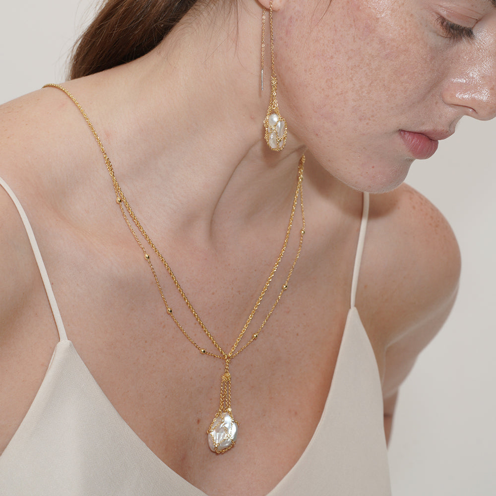 Braided Petal Natural Baroque Pearl Necklace