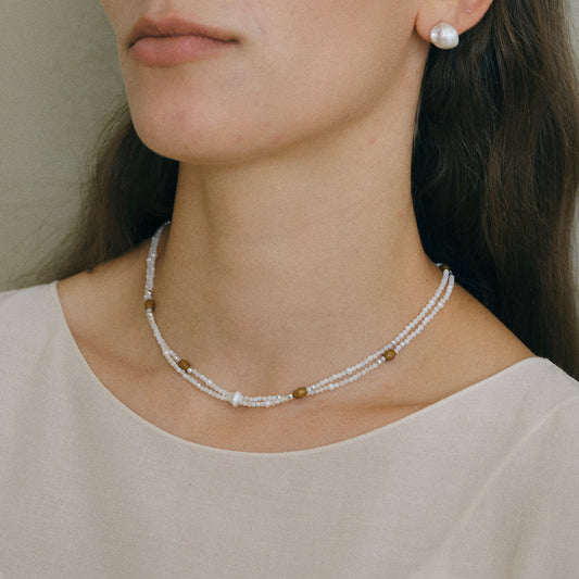 DOUBLE LAYERED MOTHER SHELL BEAD NECKLACE/BRACELET