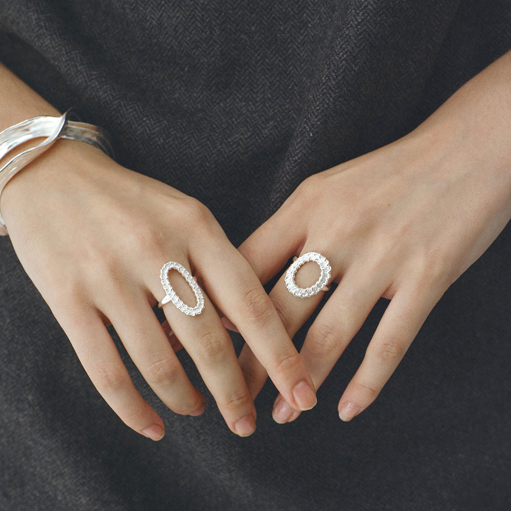 Floating Pattern Circular Adjustable Open Ring