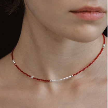 RED SPINEL AND PEARL NECKLACE