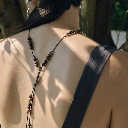 Wooden Beaded Tassel Long Necklace