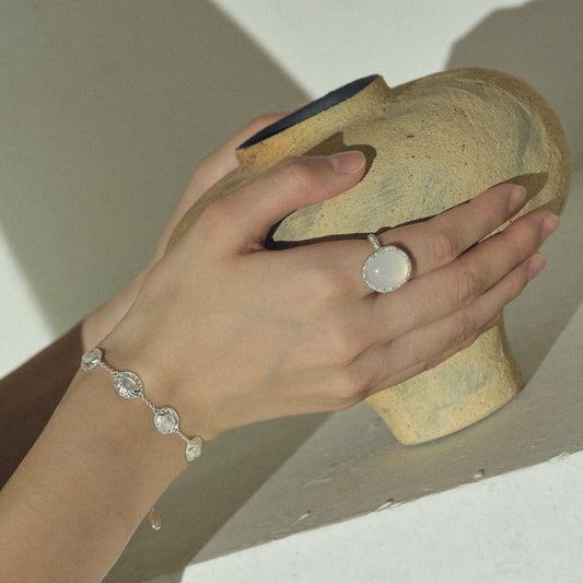 HOLLOW OUT NATURAL AGATE WHITE CRYSTAL BRACELET