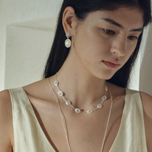 HOLLOW OUT NATURAL AGATE WHITE CRYSTAL NECKLACE