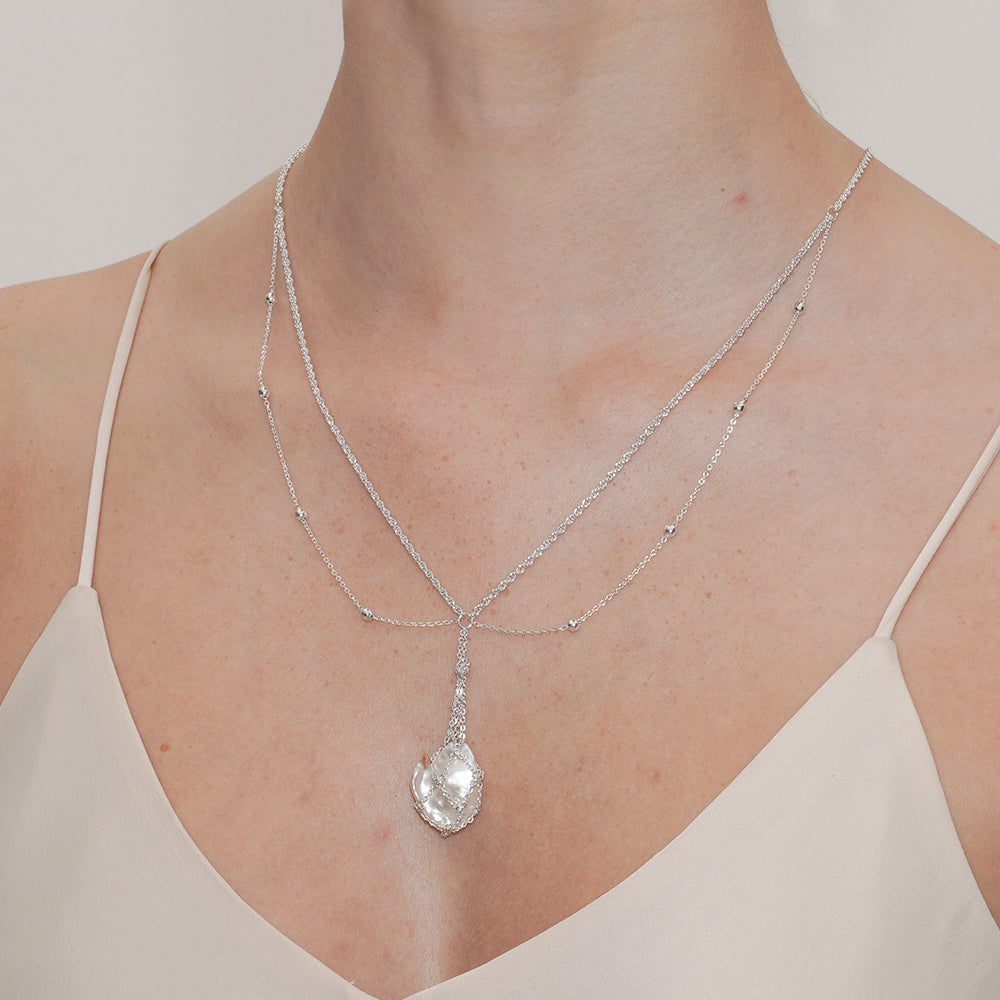 Braided Petal Natural Baroque Pearl Necklace