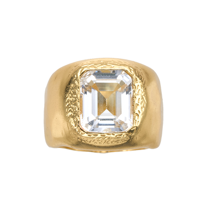 SUMMER GARDEN ENGRAVED SIGNET CRYSTAL RING