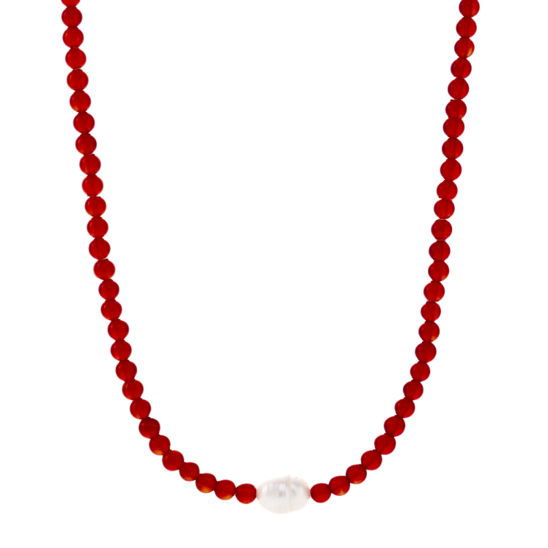 RED AGATE PEARL NECKLACE