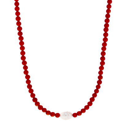 RED AGATE PEARL NECKLACE